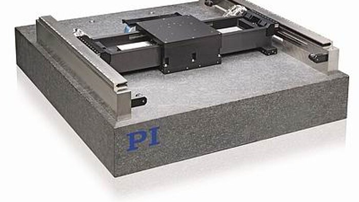 The PIglide HS planar air-bearing stage has been designed to maximize throughput while providing the ultimate level of precision. This stage is ideal for wafer inspection and scribing applications, as well as other ultra-precision motion applications such as flat panel inspection. The cross-beam mounts to the Y axis via a highly engineered flexural coupling that provides yaw-compliance without sacrificing system stiffness. The gantry axis is a dual air-bearing design that incorporates dual linear motors and dual linear encoders. Ironless linear motors provide smooth motion and no cogging or attractive forces. Both incremental and absolute encoder options are available. The PIglide HS incorporates three high-accuracy linear encoders, one for the bridge axis and two for the gantry axis. The PIglide HS is coupled with industry-leading digital controls that offer superior servo update rates (up to 5 kHz), advanced control algorithms to improve dynamic performance and error compensation, and a wide suite of software development tools.